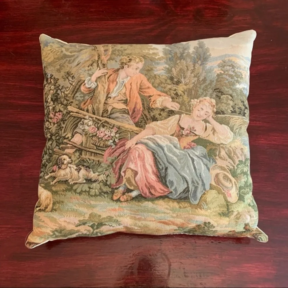 Vintage Italian tapestry decorative throw pillow
